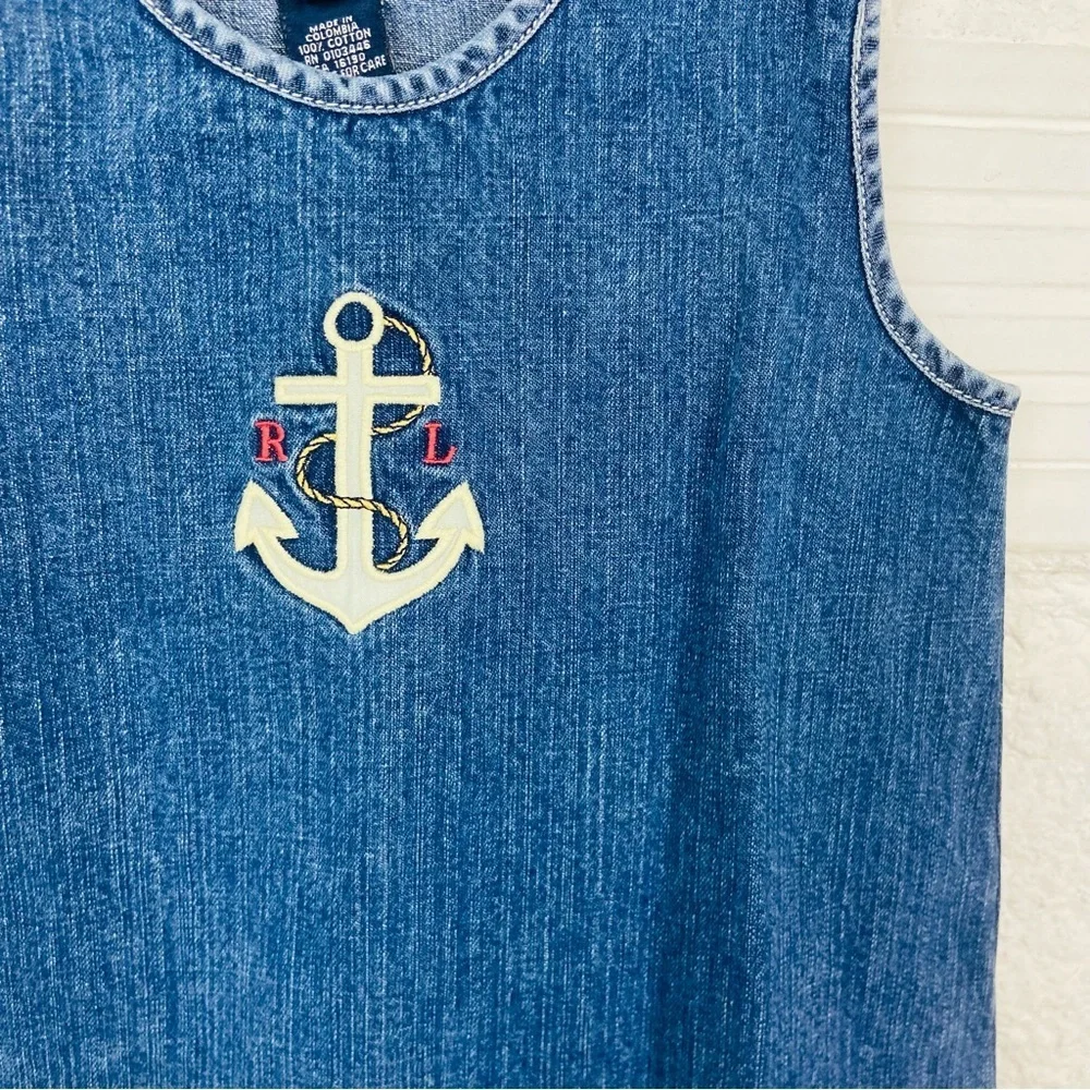 RALPH LAUREN denim jean sleeveless cotton nautical embroidered anchor dress SZ 6